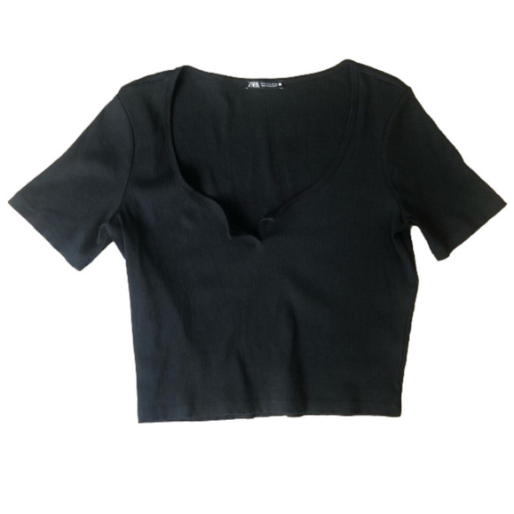 Zara Basic Short Sleeve Ribbed Crop Top - Picture 1 of 7